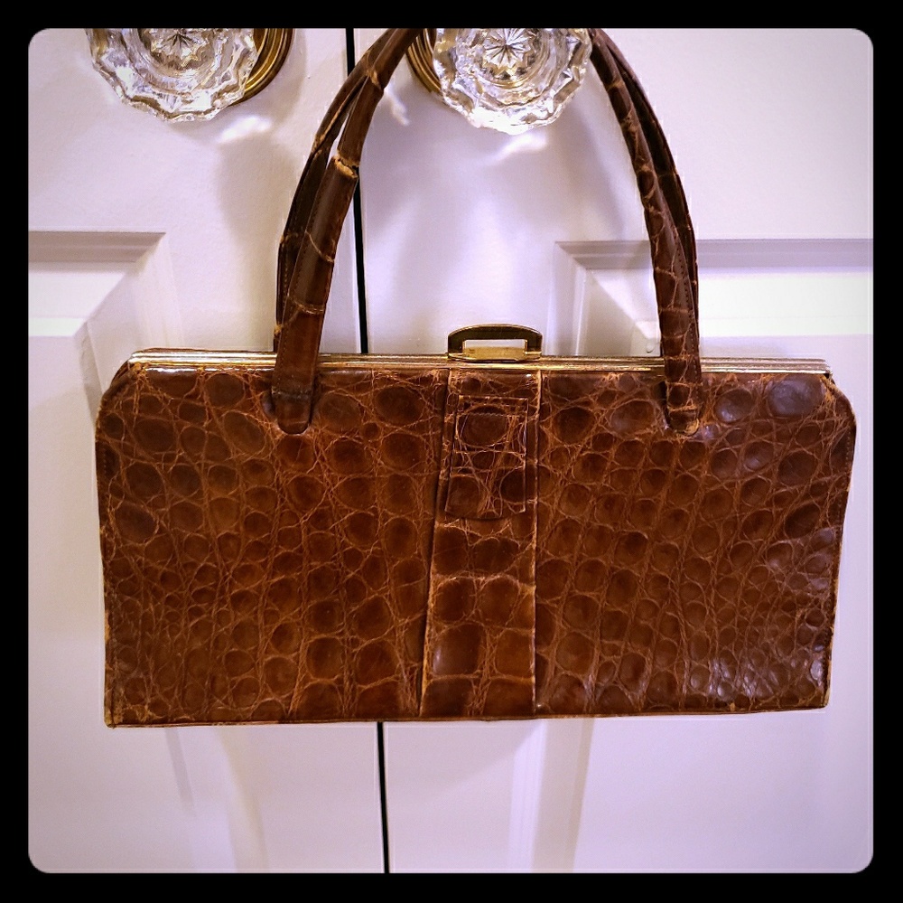 Vintage crocodile handbag. Circa 1950s.